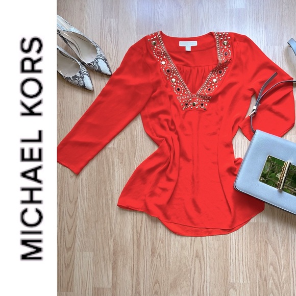 Michael Kors orange boho top with gold embellishments - Picture 1 of 4